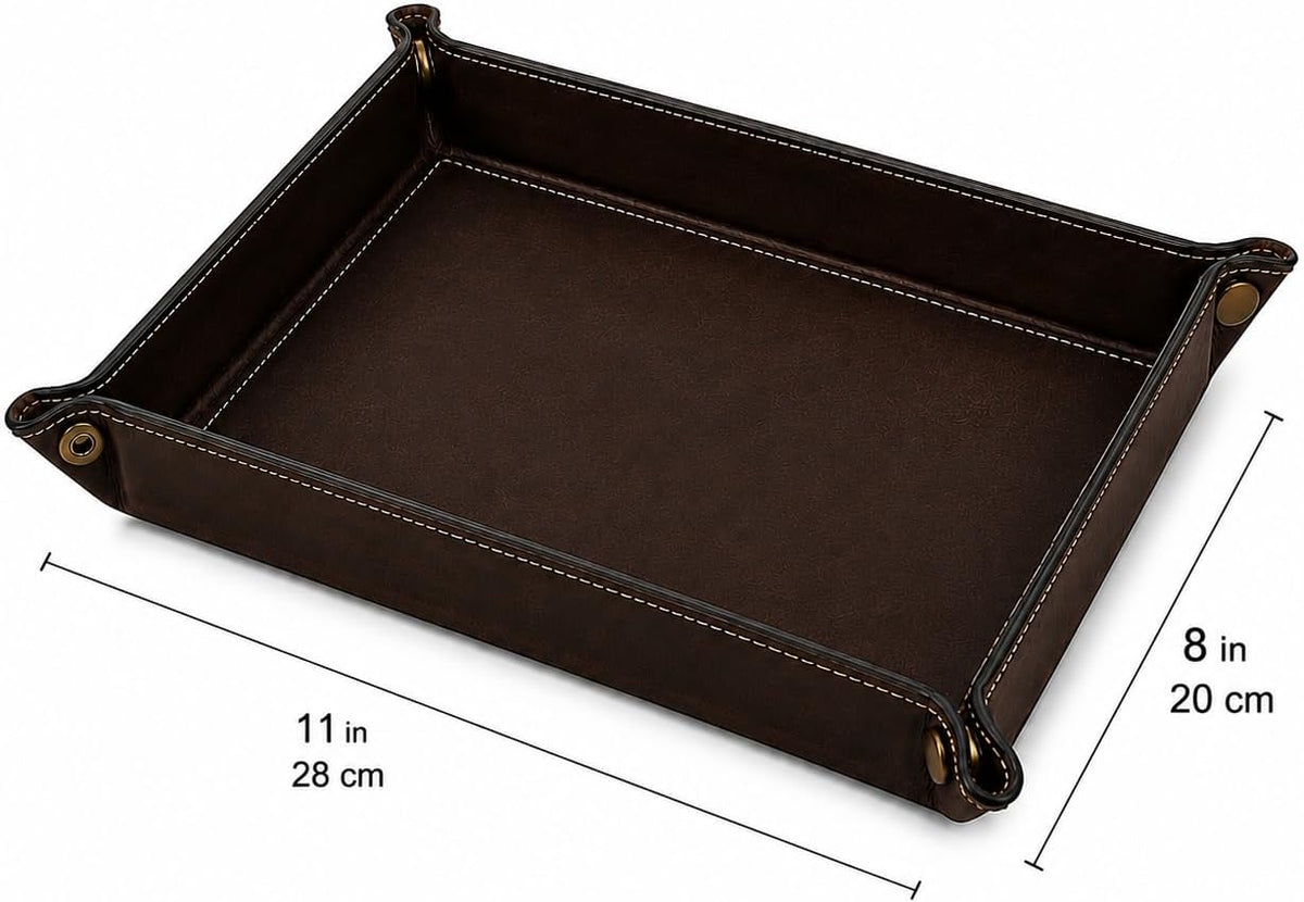 Tolredo Handmade Top Grain Leather Valet Tray, Catchall Organizer for Wallet, Keys, Phone, Watch & Accessories (Pack of 1 (11"x8") - Caramel Brown)
