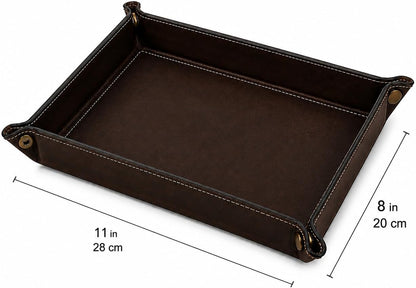 Tolredo Handmade Top Grain Leather Valet Tray, Catchall Organizer for Wallet, Keys, Phone, Watch & Accessories (Pack of 1 (11"x8") - Caramel Brown)