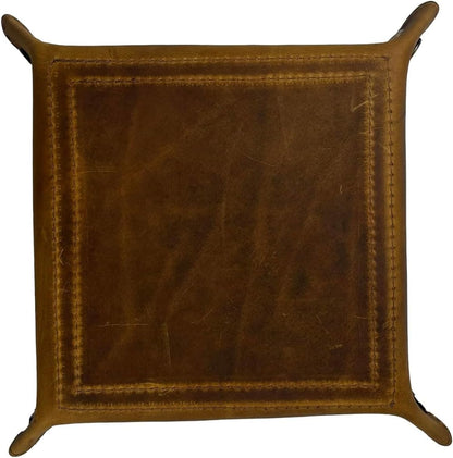 Tolredo Handmade Top Grain Leather Valet Tray, Catchall Organizer for Wallet, Keys, Phone, Watch & Accessories (Pack of 1 (11"x8") - Caramel Brown)
