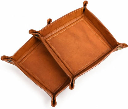 Tolredo Handmade Top Grain Leather Valet Tray, Catchall Organizer for Wallet, Keys, Phone, Watch & Accessories (Pack of 1 (11"x8") - Caramel Brown)