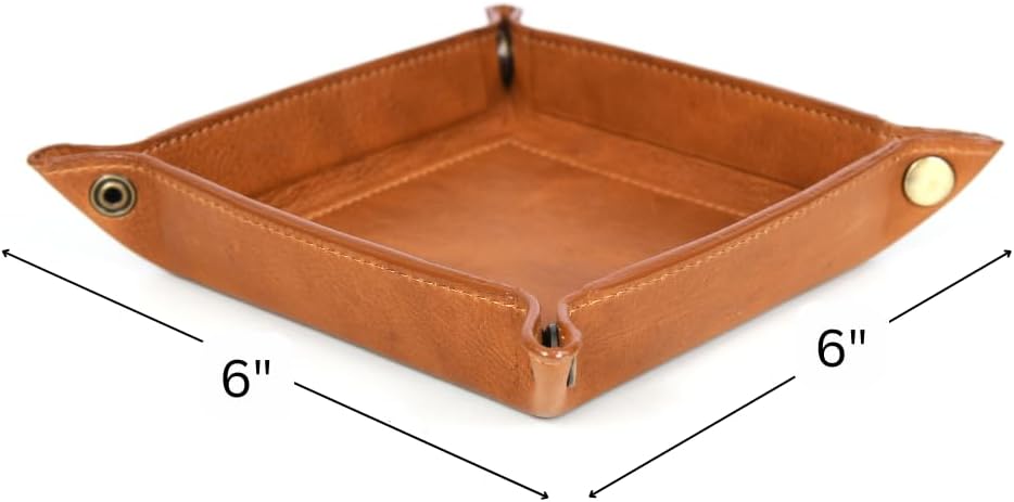 Tolredo Handmade Top Grain Leather Valet Tray, Catchall Organizer for Wallet, Keys, Phone, Watch & Accessories (Pack of 1 (11"x8") - Caramel Brown)