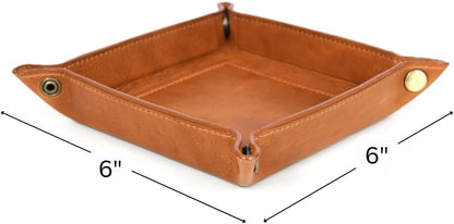 Tolredo Handmade Top Grain Leather Valet Tray, Catchall Organizer for Wallet, Keys, Phone, Watch & Accessories (Pack of 1 (11"x8") - Caramel Brown)
