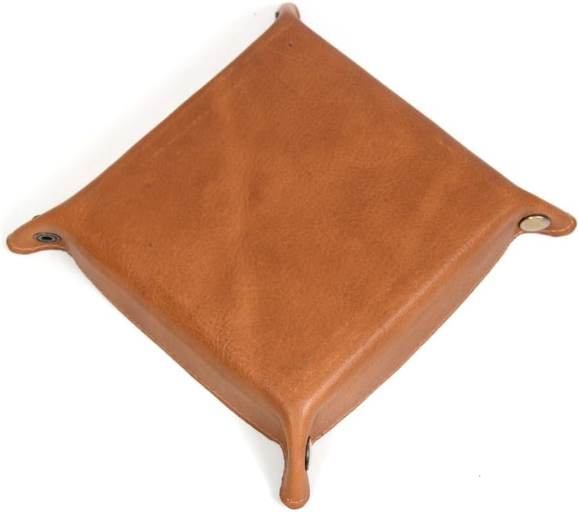 Tolredo Handmade Top Grain Leather Valet Tray, Catchall Organizer for Wallet, Keys, Phone, Watch & Accessories (Pack of 1 (11"x8") - Caramel Brown)