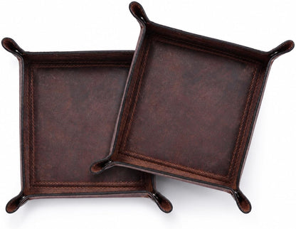 Tolredo Handmade Top Grain Leather Valet Tray, Catchall Organizer for Wallet, Keys, Phone, Watch & Accessories (Pack of 1 (11"x8") - Caramel Brown)