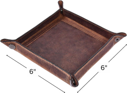 Tolredo Handmade Top Grain Leather Valet Tray, Catchall Organizer for Wallet, Keys, Phone, Watch & Accessories (Pack of 1 (11"x8") - Caramel Brown)