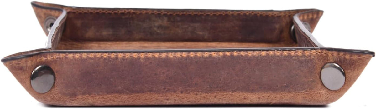 Tolredo Handmade Top Grain Leather Valet Tray, Catchall Organizer for Wallet, Keys, Phone, Watch & Accessories (Pack of 1 (11"x8") - Caramel Brown)