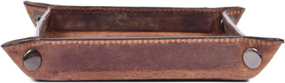 Tolredo Handmade Top Grain Leather Valet Tray, Catchall Organizer for Wallet, Keys, Phone, Watch & Accessories (Pack of 1 (11"x8") - Caramel Brown)