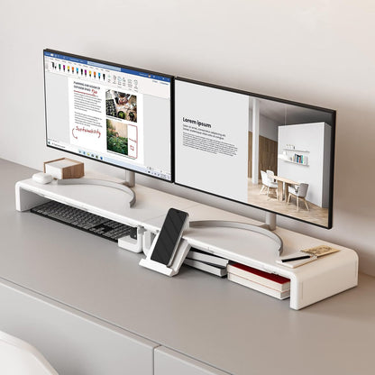 Monitor Stand Riser, Klearlook Foldable, Height Adjustable Computer Stand, Desk Shelf Riser with Storage Drawer &Tablet Phone Stand for Desktop, Laptop (White)