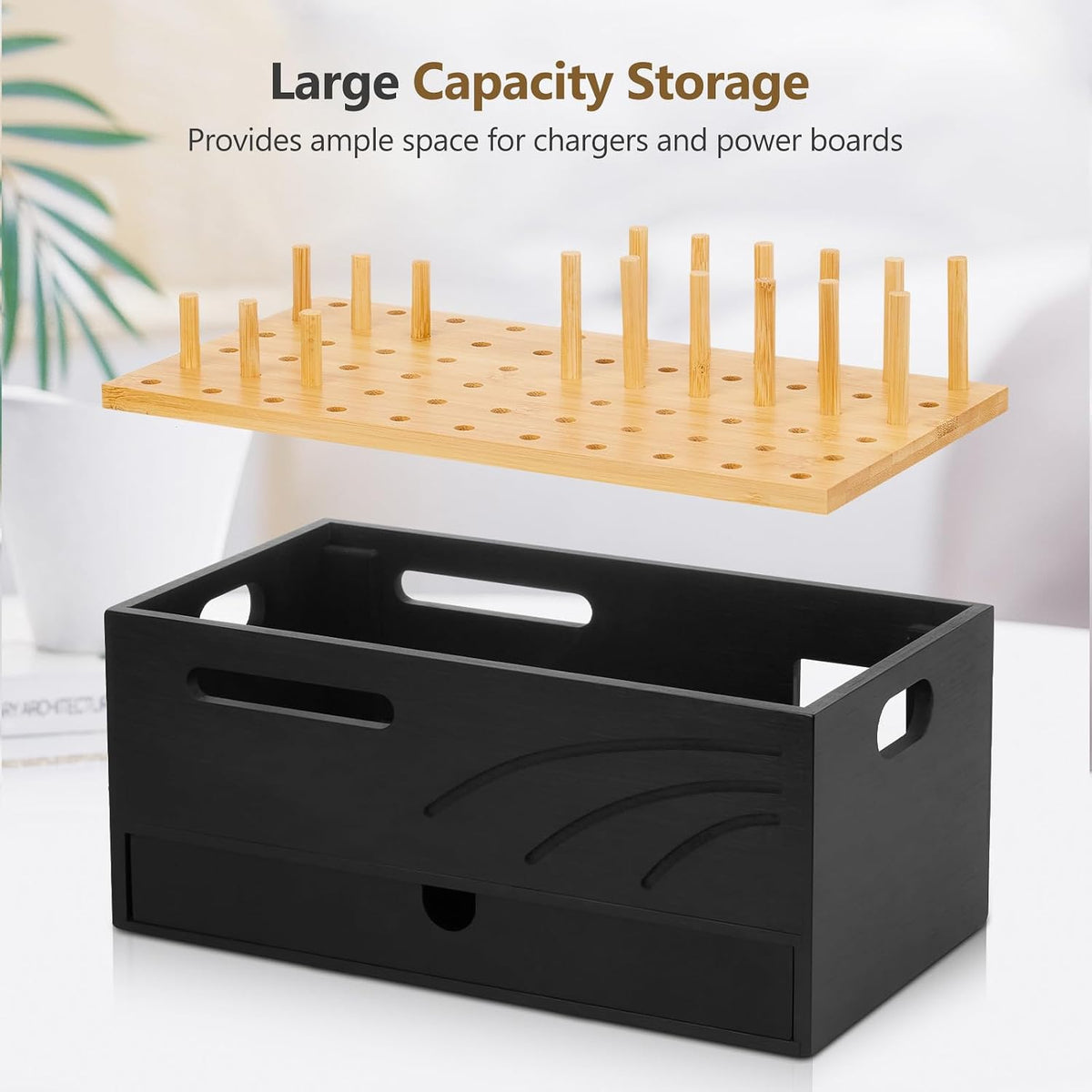 Bamboo Charging Station for Multiple Devices, 12.9" with Drawer