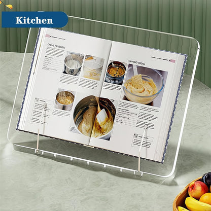 Acrylic Book Stand for Reading,Portable Book Page Holder,Adjustable Display Stands for Cookbook,Document,Recipe,Tablets (Medium)