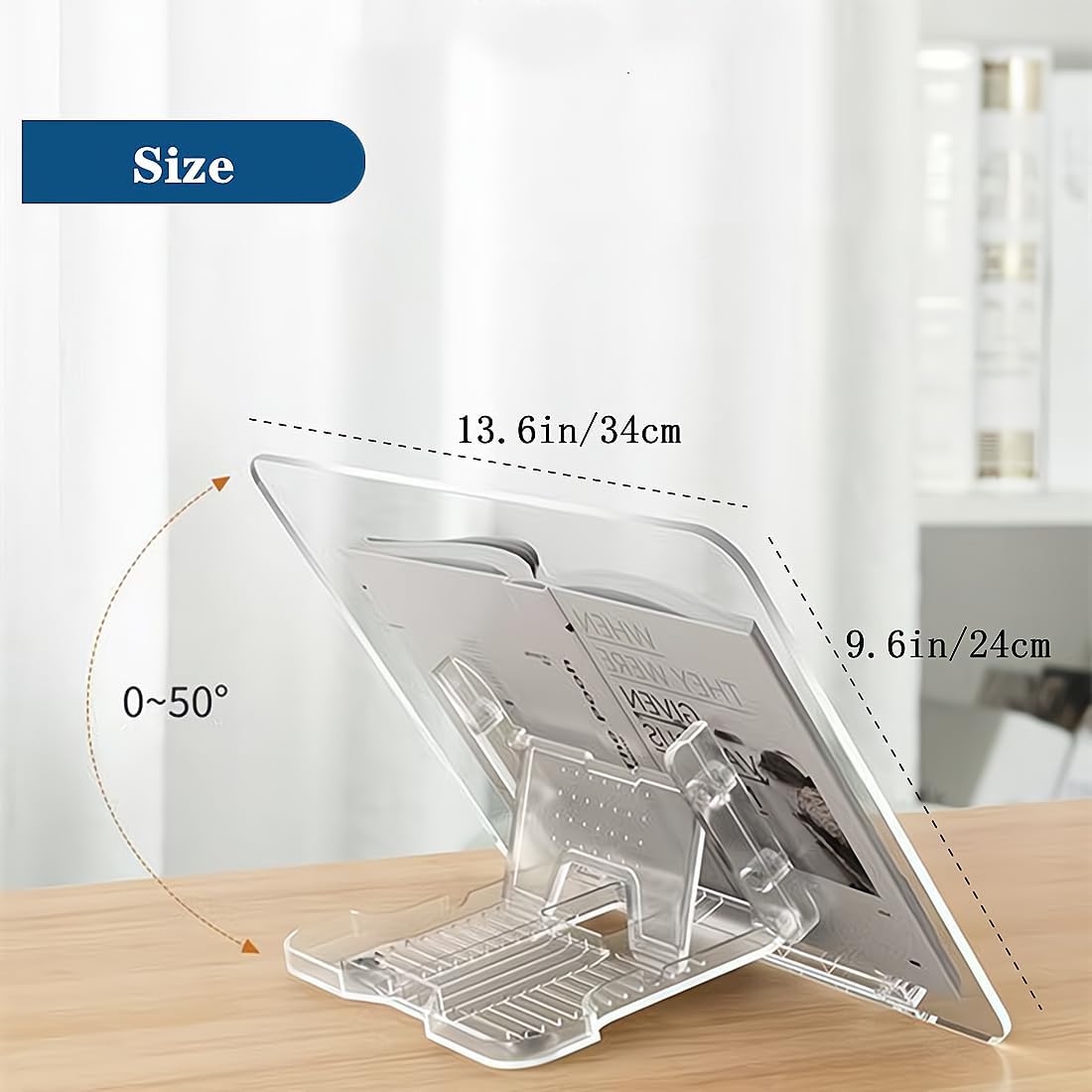Acrylic Book Stand for Reading,Portable Book Page Holder,Adjustable Display Stands for Cookbook,Document,Recipe,Tablets (Medium)