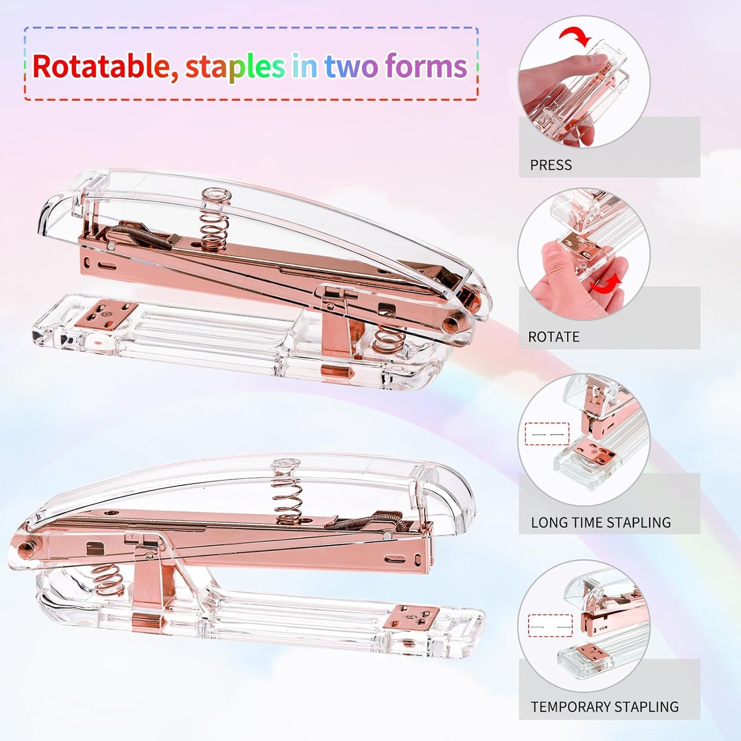 Gold Office Supplies Set Desk Accessories, Acrylic Stapler Set Staple Remover, Phone Holder, Tape Holder, Pen Holder, 2 Ballpoint Pen, Scissor, Binder Clips, Ruler, Transparent Glue and Staples.