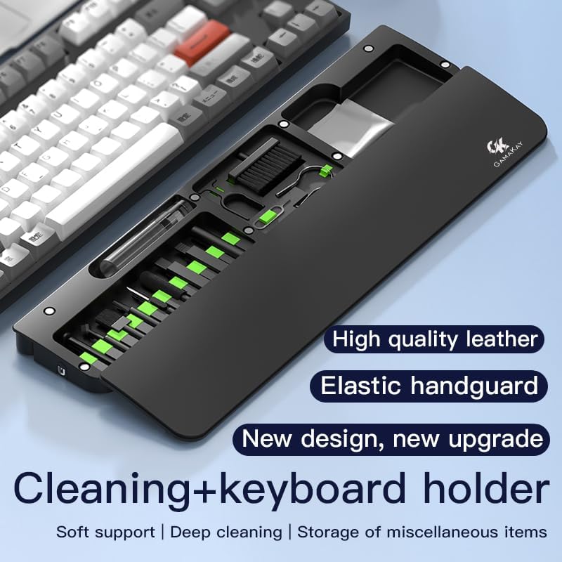14.17'' Keyboard Wrist Rest Pad with Cleaning Tool Kit | Non-Slip Palm Pad for Comfortable Typing and Playing, ABS & Leather Hand Wrist Rest for 85% Mechanical Keyboard (Black-85%)