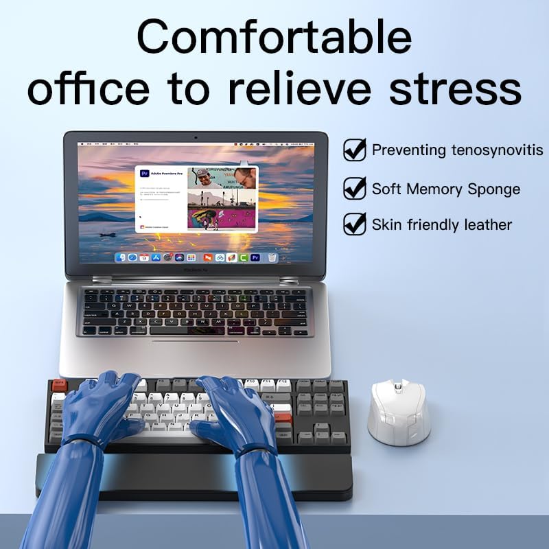 14.17'' Keyboard Wrist Rest Pad with Cleaning Tool Kit | Non-Slip Palm Pad for Comfortable Typing and Playing, ABS & Leather Hand Wrist Rest for 85% Mechanical Keyboard (Black-85%)