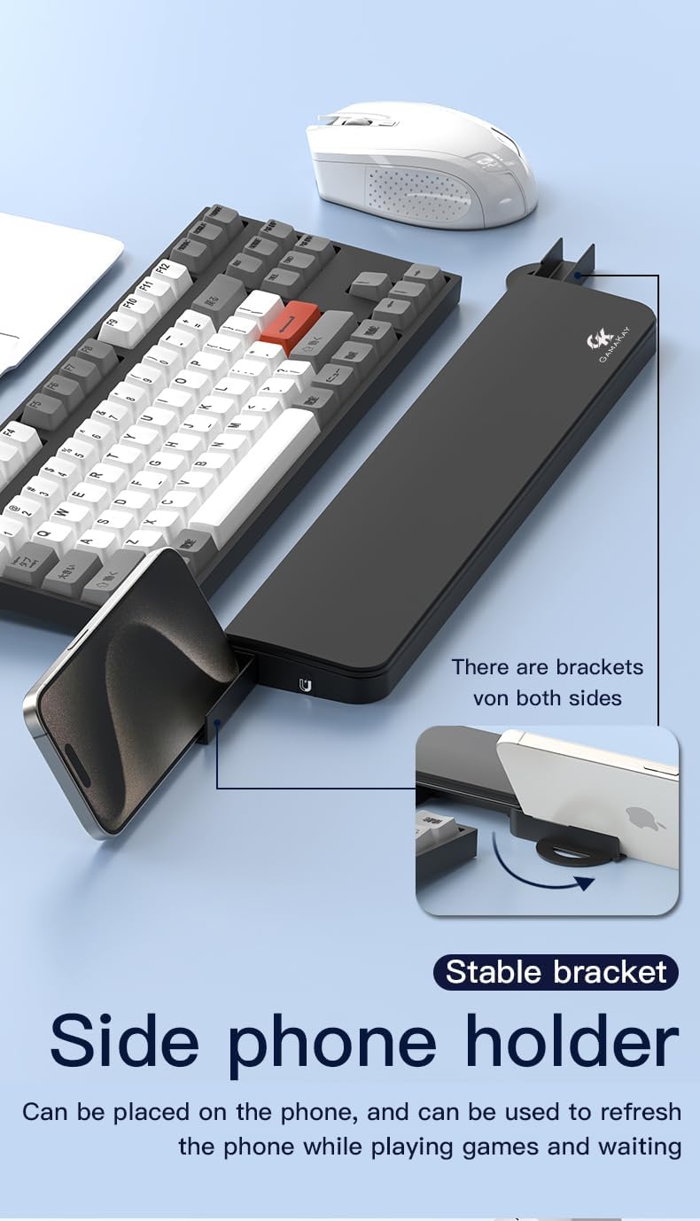 14.17'' Keyboard Wrist Rest Pad with Cleaning Tool Kit | Non-Slip Palm Pad for Comfortable Typing and Playing, ABS & Leather Hand Wrist Rest for 85% Mechanical Keyboard (Black-85%)