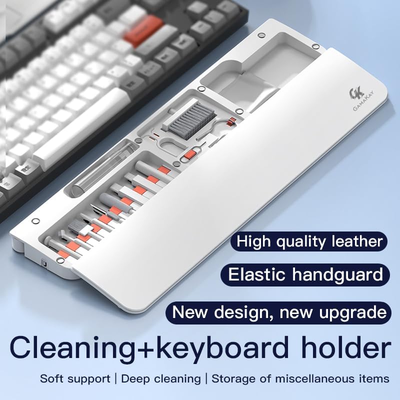 14.17'' Keyboard Wrist Rest Pad with Cleaning Tool Kit | Non-Slip Palm Pad for Comfortable Typing and Playing, ABS & Leather Hand Wrist Rest for 85% Mechanical Keyboard (Black-85%)