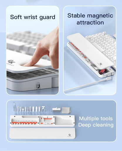 14.17'' Keyboard Wrist Rest Pad with Cleaning Tool Kit | Non-Slip Palm Pad for Comfortable Typing and Playing, ABS & Leather Hand Wrist Rest for 85% Mechanical Keyboard (Black-85%)