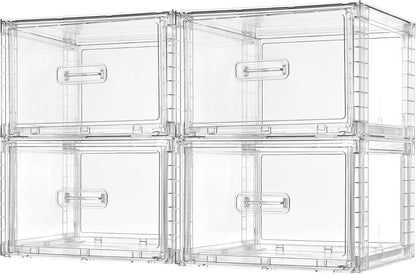 4 Pack Clear Stackable Storage Drawers 15QT, Easily Assemble Closet Organizers,Plastic Storage Bins for Bathroom,Cabinet,Kitchen Pantry,Under Sink Organization(Medium)