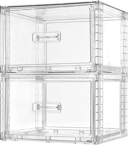 4 Pack Clear Stackable Storage Drawers 15QT, Easily Assemble Closet Organizers,Plastic Storage Bins for Bathroom,Cabinet,Kitchen Pantry,Under Sink Organization(Medium)