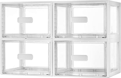 4 Pack Clear Stackable Storage Drawers 15QT, Easily Assemble Closet Organizers,Plastic Storage Bins for Bathroom,Cabinet,Kitchen Pantry,Under Sink Organization(Medium)