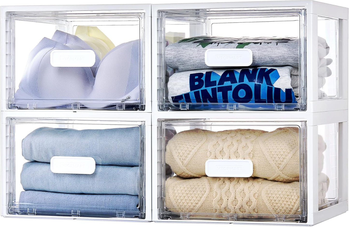 4 Pack Clear Stackable Storage Drawers 15QT, Easily Assemble Closet Organizers,Plastic Storage Bins for Bathroom,Cabinet,Kitchen Pantry,Under Sink Organization(Medium)