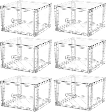 4 Pack Clear Stackable Storage Drawers 15QT, Easily Assemble Closet Organizers,Plastic Storage Bins for Bathroom,Cabinet,Kitchen Pantry,Under Sink Organization(Medium)