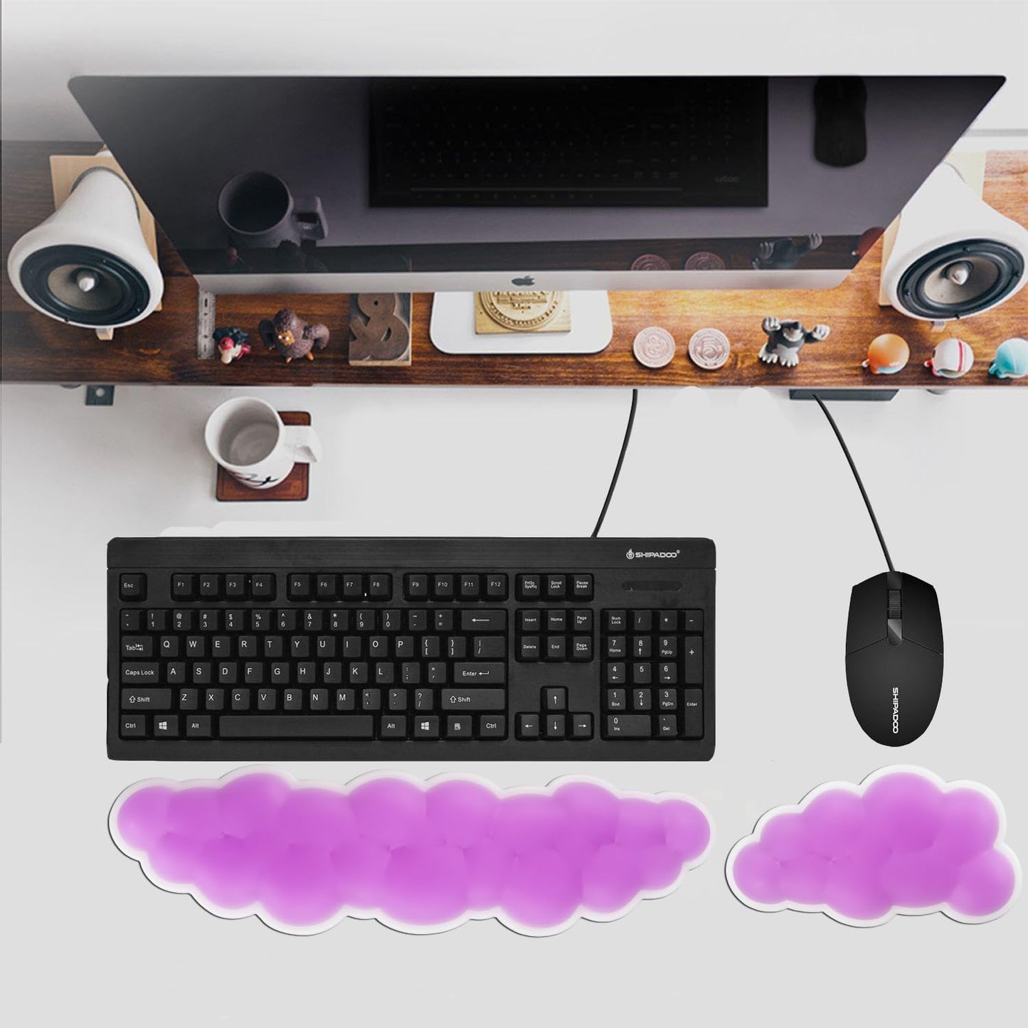 PU Gel Material Computer Keyboard Mouse Wrist Rest, Ergonomic Design, Relieving Typing Pain, Keyboard pad Supporting arm, Mouse pad Supporting Wrist, Anti-Skid PU Base, Office, Home, Games (Purple)
